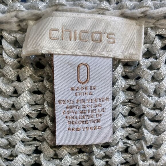 Chicos Open Knit Cardigan Sz 0 S Sweater Short Sleeve Shrug Capsule Luxury Gray - Picture 10 of 16